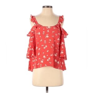 Shoshanna 100% Silk Flowy Cold Shoulder Coral Pink Floral Blouse
